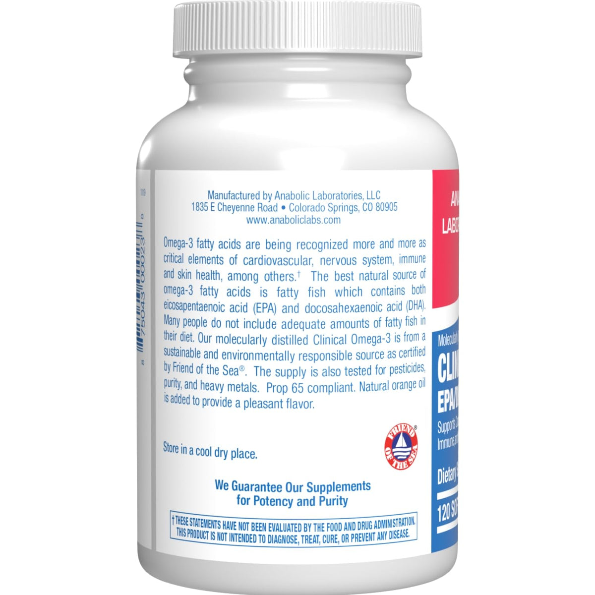 Huile de poisson Omega 3 Anabolic Laboratories 1200 mg flacon arrière