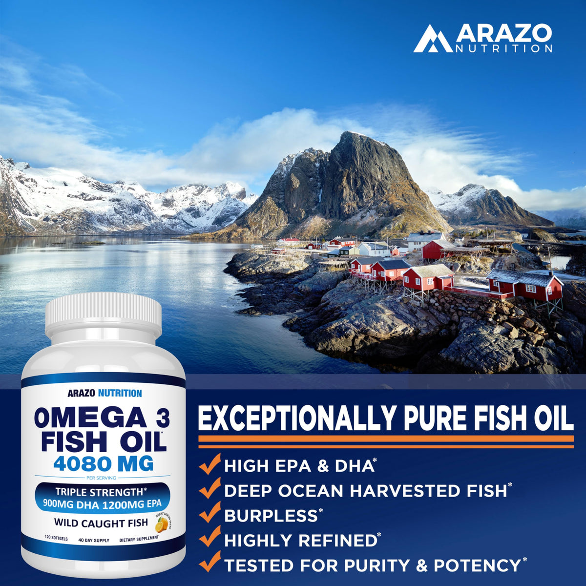 Huile de poisson Omega-3 sauvage 4 080 mg avec citrons frais