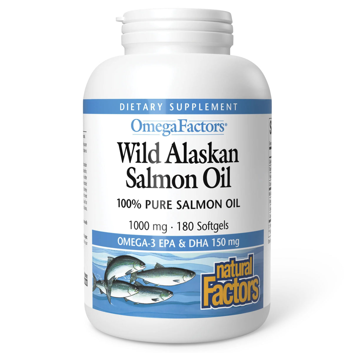 Huile de saumon sauvage d'Alaska Natural Factors 1000 mg 180 gélules vue de face