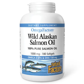 Huile de saumon sauvage d'Alaska Natural Factors 1000 mg 180 gélules vue de face