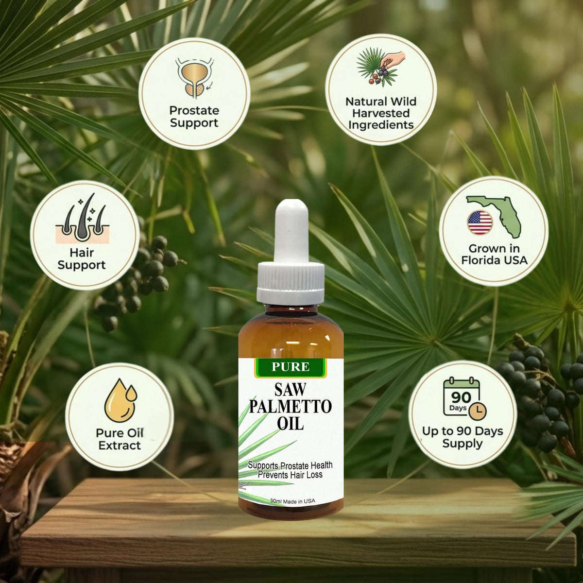 Huile de Saw Palmetto Pure PHYTO LIFE 30 ml avec étiquette visible