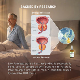 Huile de Saw Palmetto Pure PHYTO LIFE 30 ml sur une surface en bois