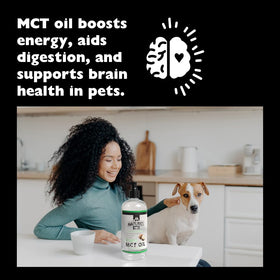 Huile MCT Nature's Diet avec noix de coco en arrière-plan