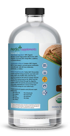 Huile MCT Perfect Supplements 30oz ouverte avec une cuillère doseuse