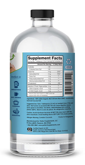 Huile MCT Perfect Supplements 30oz vue arrière avec informations nutritionnelles
