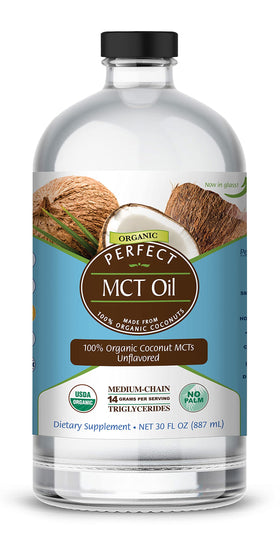 Huile MCT Perfect Supplements 30oz vue avant avec étiquette