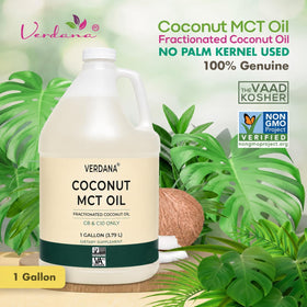 Huile MCT Verdana 1 Gallon en bouteille sur une surface en bois