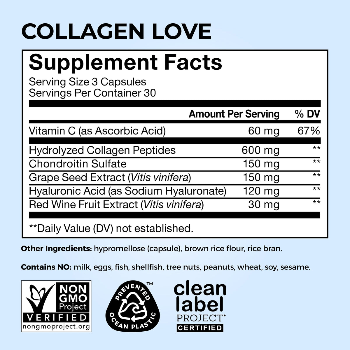 HUM Collagen Love capsules sur fond blanc