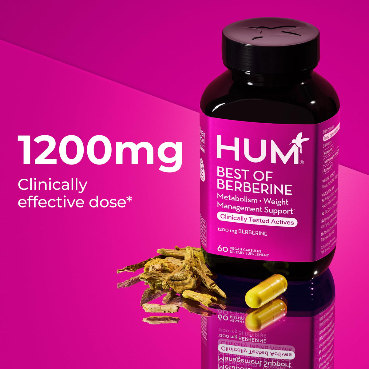 HUM Complément Alimentaire Berbérine 1200mg 60 Capsules sur fond blanc