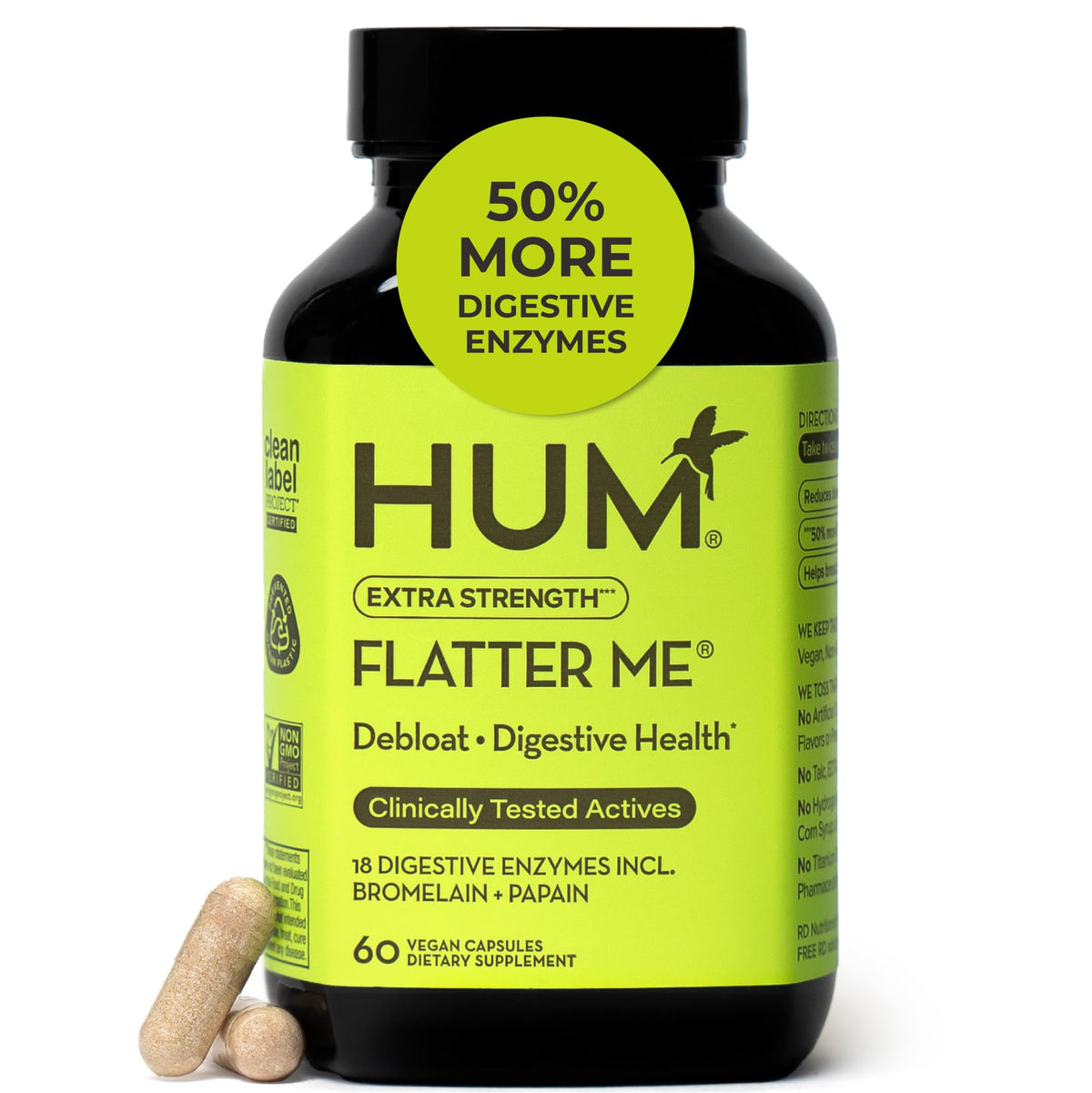 HUM Flatter Me Enzymes daily Extra Fortes 60 Capsules vue de face