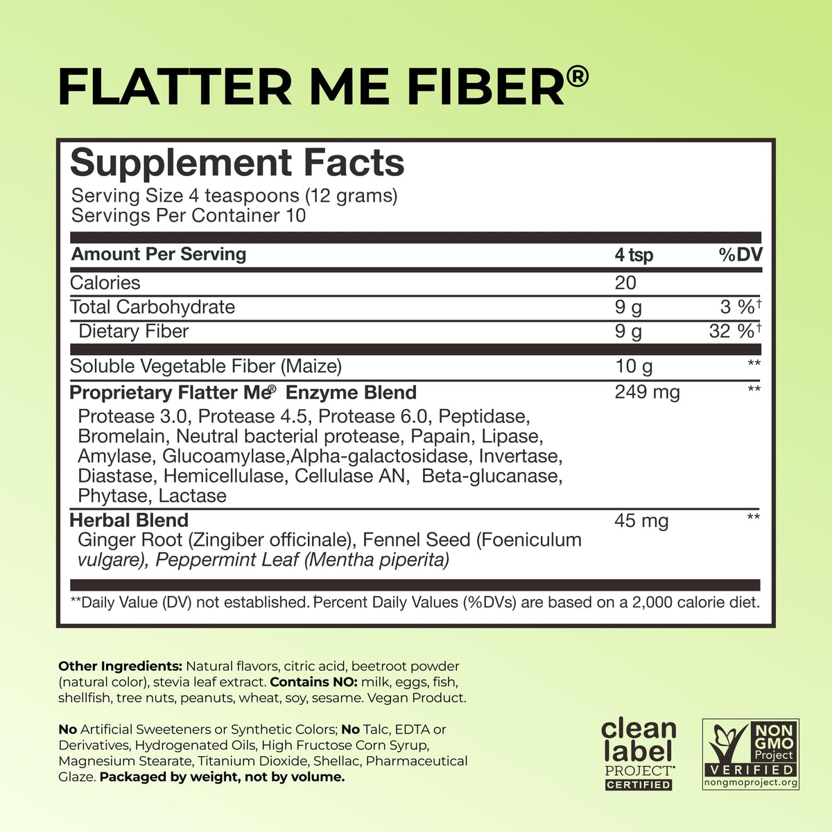 HUM Flatter Me Fiber Poudre 150g sur une table avec fruits