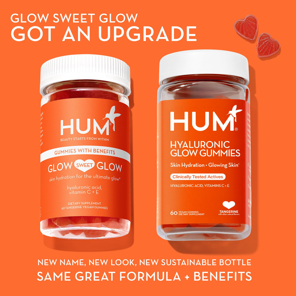 HUM Gummies Hyaluronic Glow 60 Vegan Gummies close-up on gummies