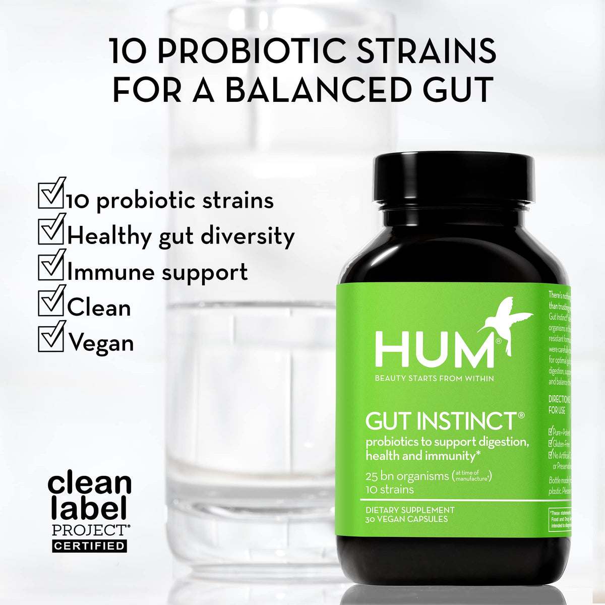 HUM Gut Instinct Probiotique capsules ouvertes