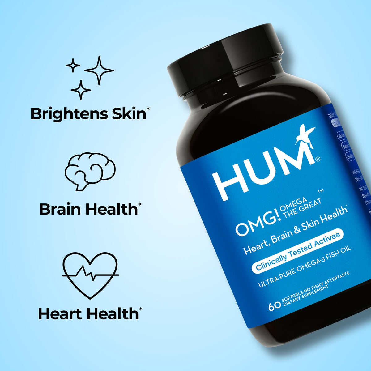 HUM OMG! Omega The Great huile de poisson côté gauche avec étiquette