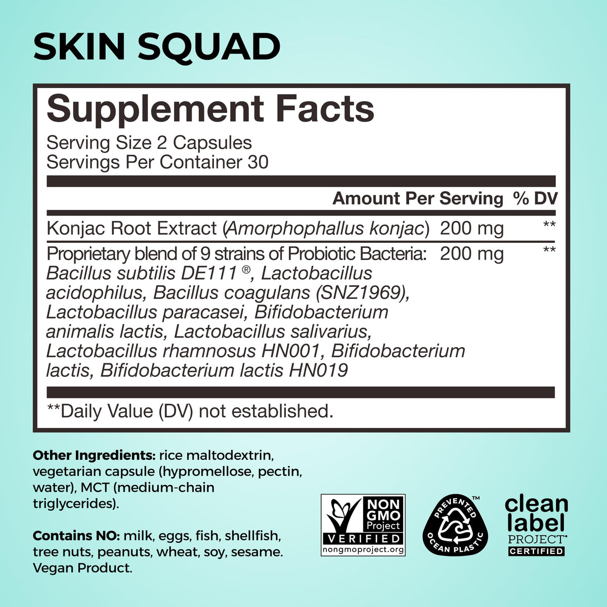 HUM Skin Squad Probiotic capsules avec verre d'eau