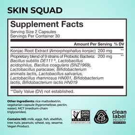 HUM Skin Squad Probiotic capsules avec verre d'eau
