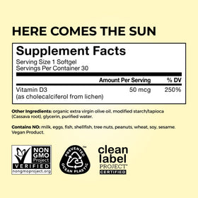 HUM Vitamine D3 Vegan 2000 IU gélules ouvertes