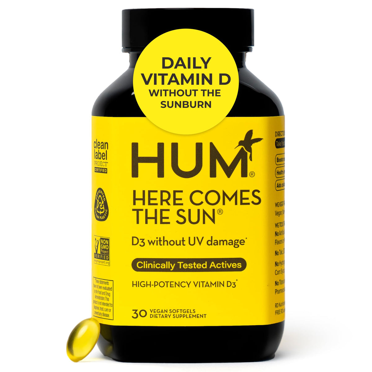 HUM Vitamine D3 Vegan 2000 IU gélules vue de face