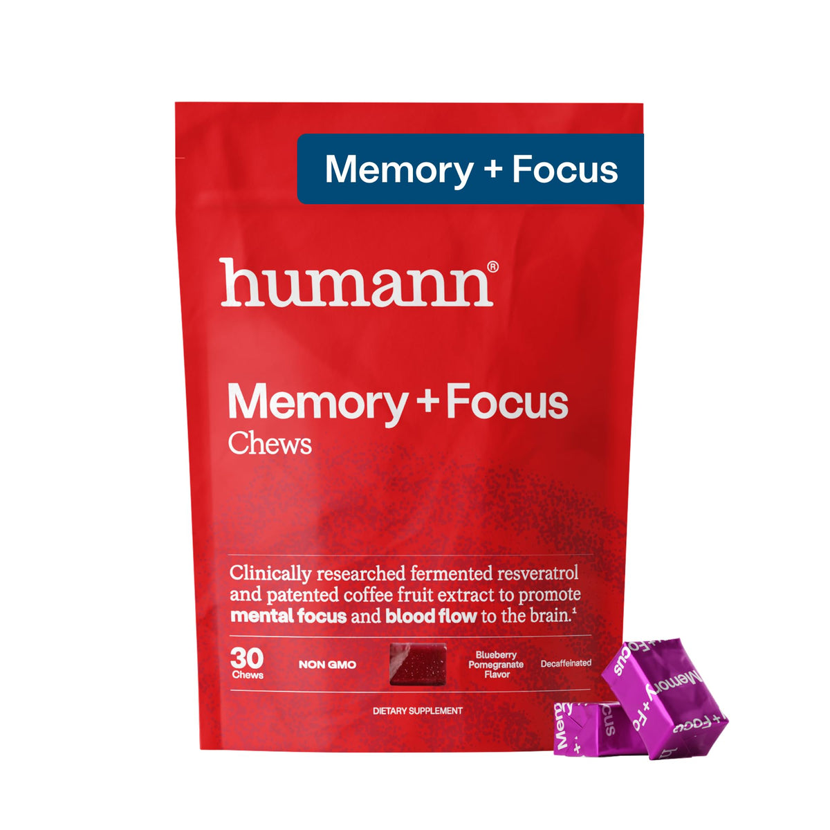 HumanN Memory + Focus Chews paquet de 30 gommes saveur myrtille grenade