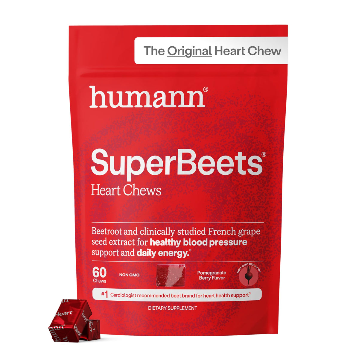 HumanN SuperBeets Chews Pomegranate Berry 60 Ct front view