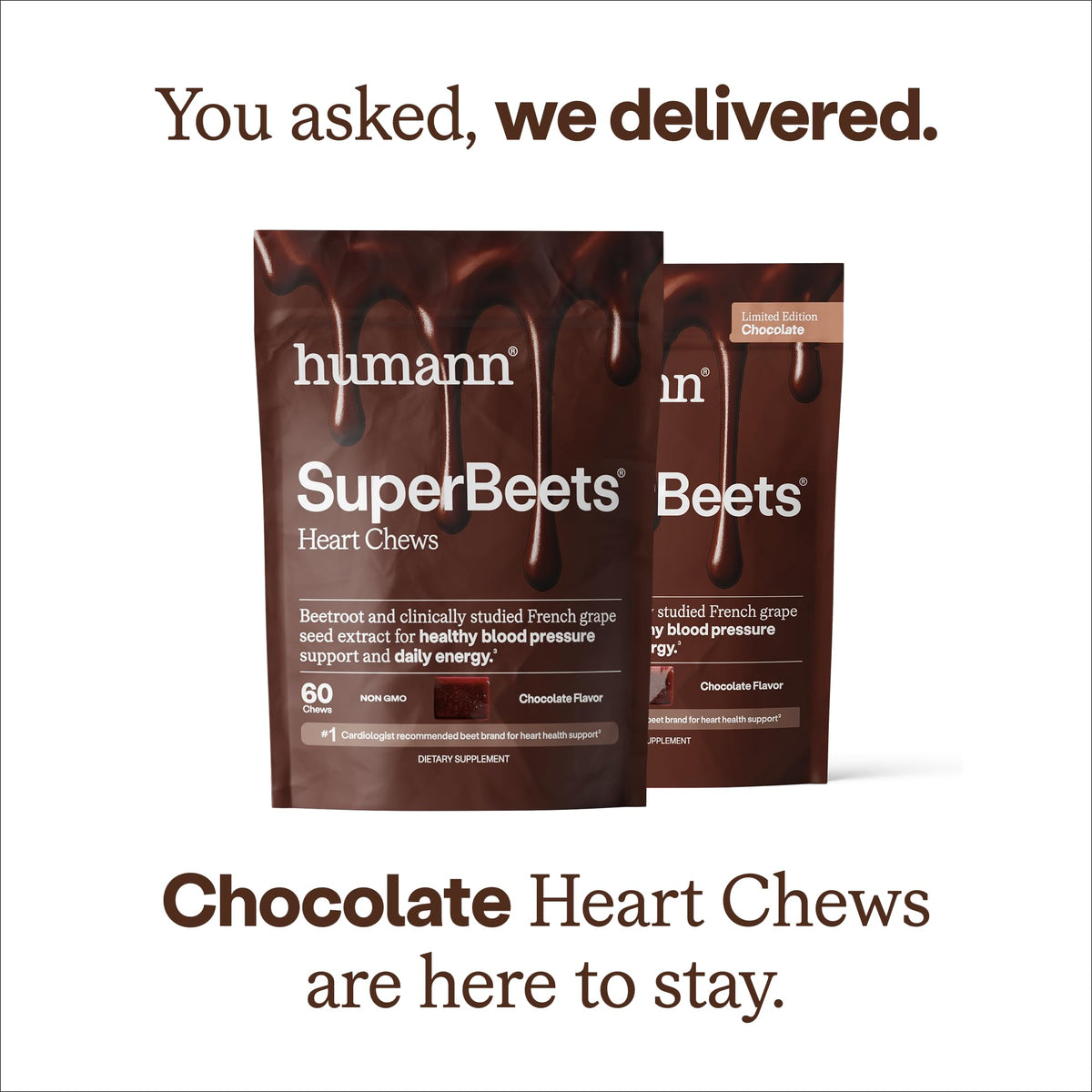 HumanN SuperBeets Heart Chews avec un verre d'eau