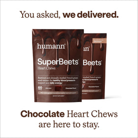 HumanN SuperBeets Heart Chews avec un verre d'eau