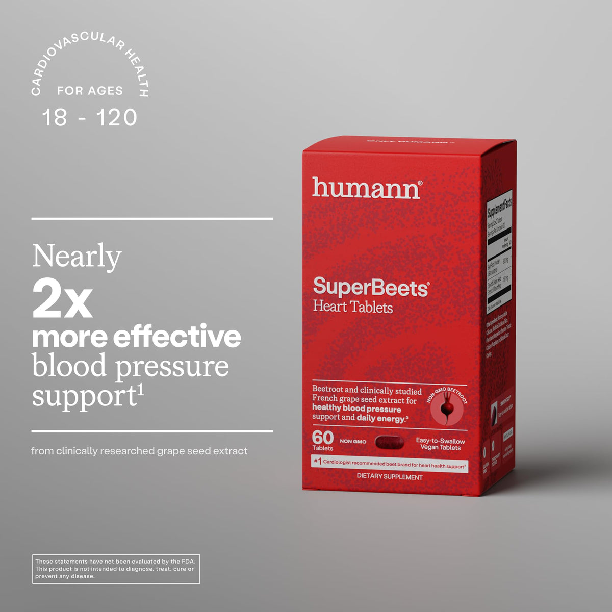 HumanN SuperBeets Tablettes Cœur sur une table avec une lumière naturelle