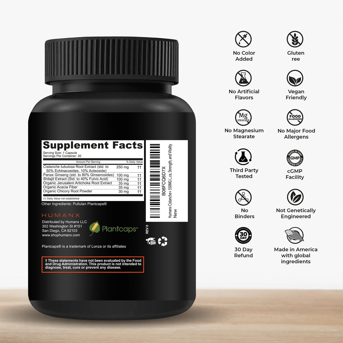HUMANX Cistanche+ 550MG capsules avec étiquette visible