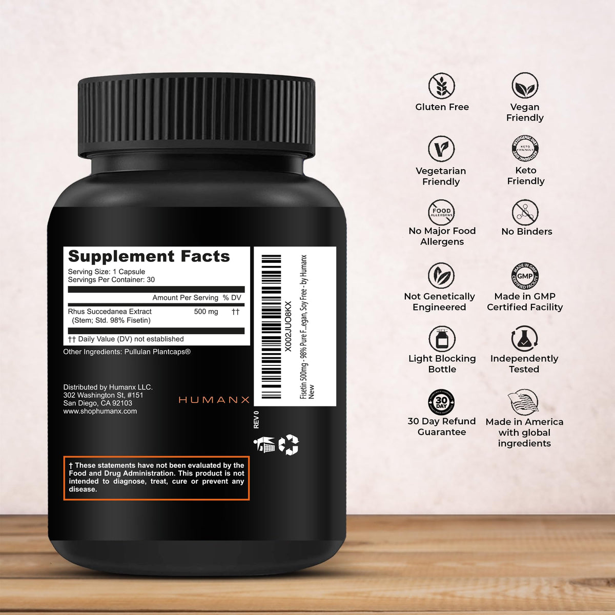 HUMANX Fisetin 500mg packaging side view