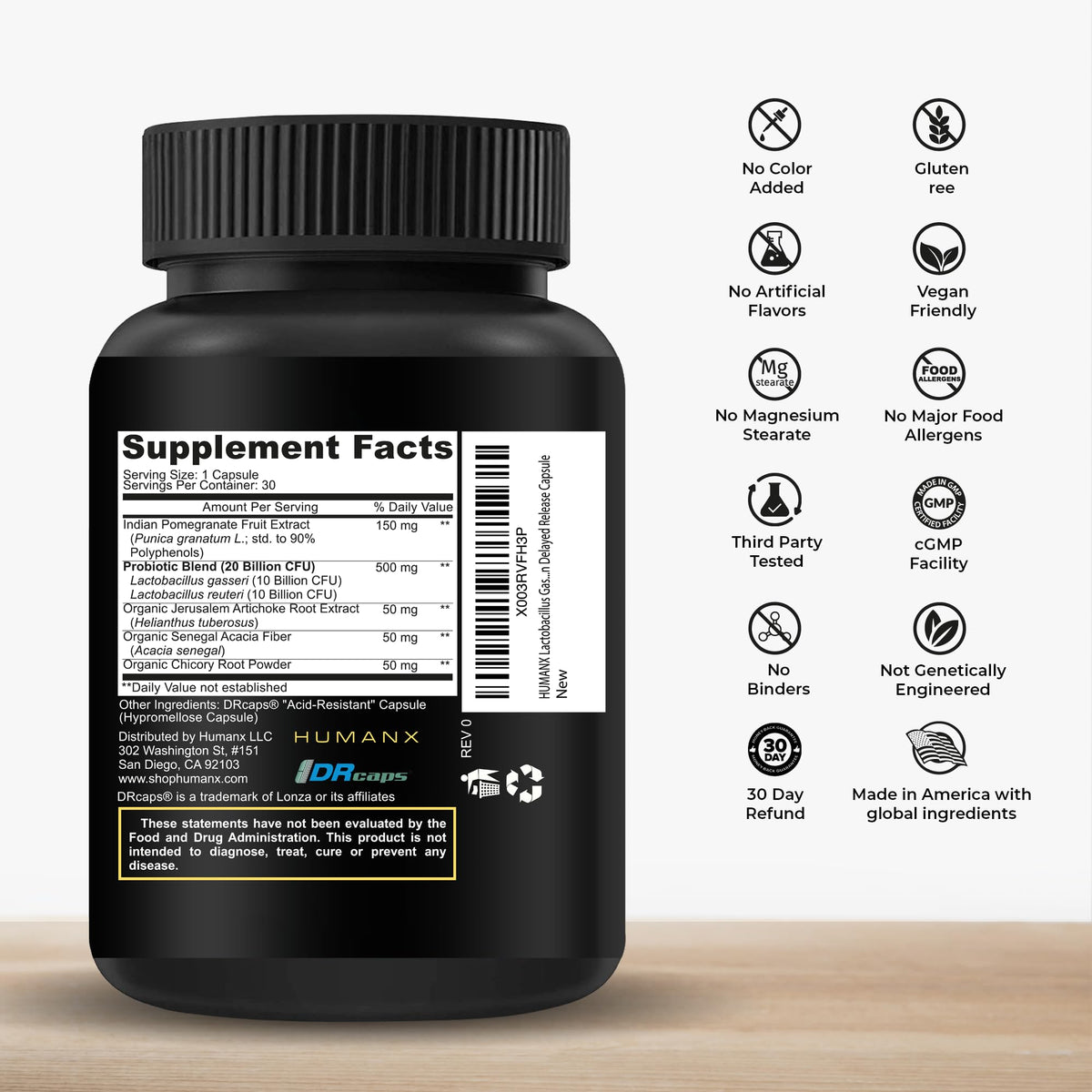 HUMANX Lactobacillus Gasseri & Reuteri capsule avec étiquette