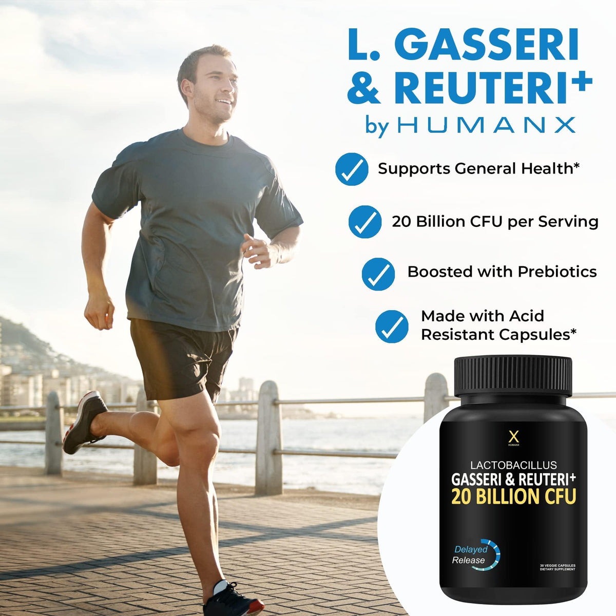HUMANX Lactobacillus Gasseri & Reuteri capsule ouverte montrant le contenu