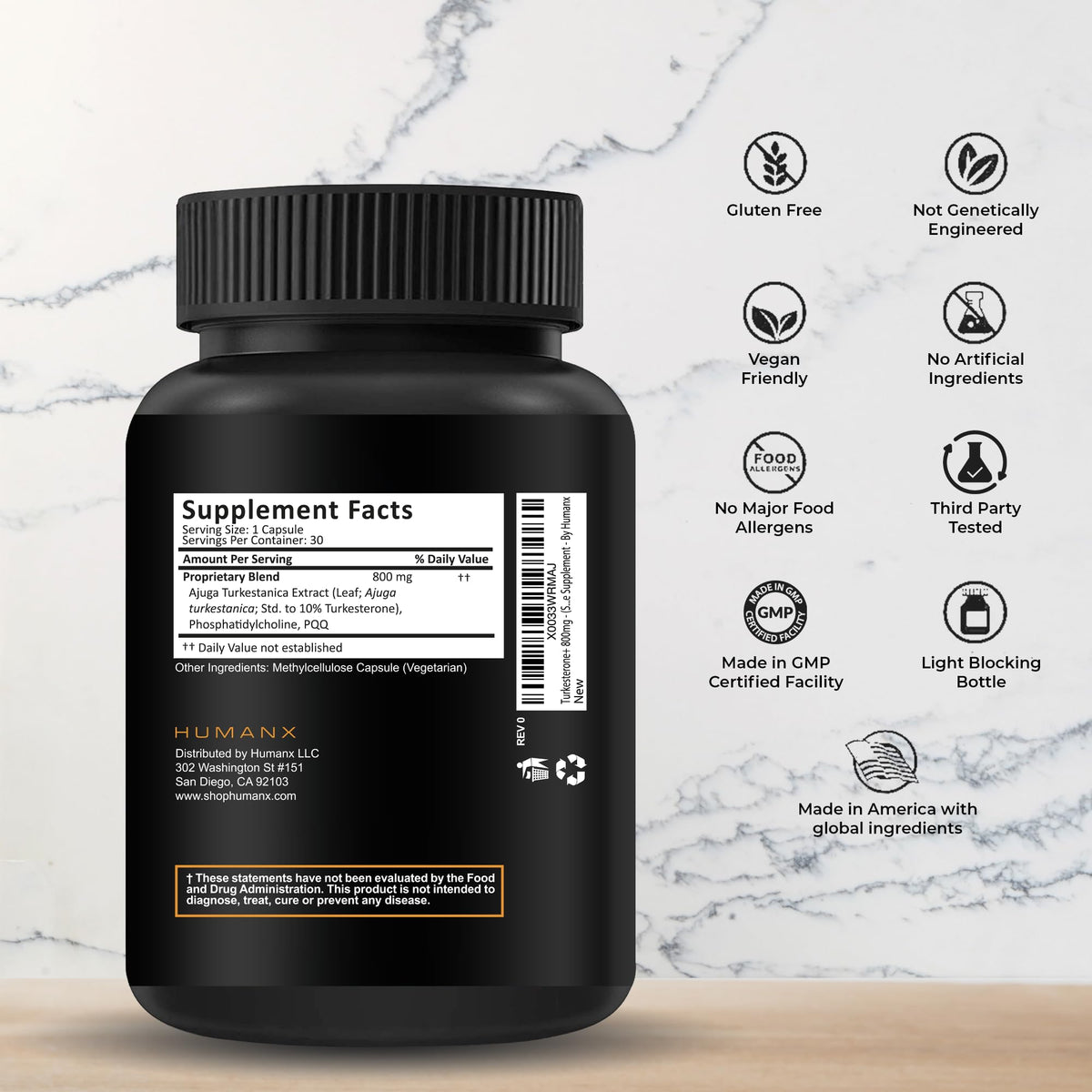 HUMANX Turkesterone+ 800mg capsules vue de côté