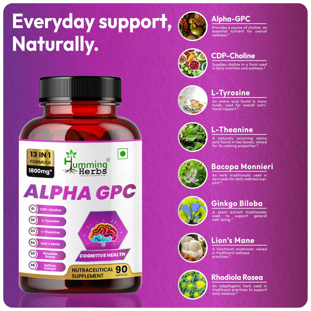 Humming Herbs Alpha GPC 300mg gélules ouvertes