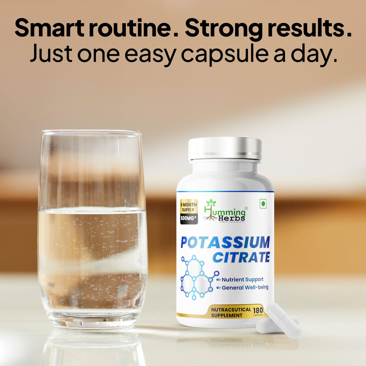 Humming Herbs Citrate de Potassium 500mg gélules sur une table