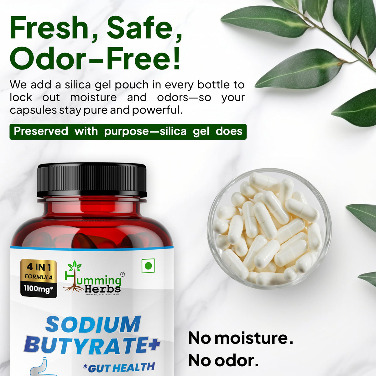 Humming Herbs Sodium Butyrate+ capsules végétariennes avec d'autres suppléments