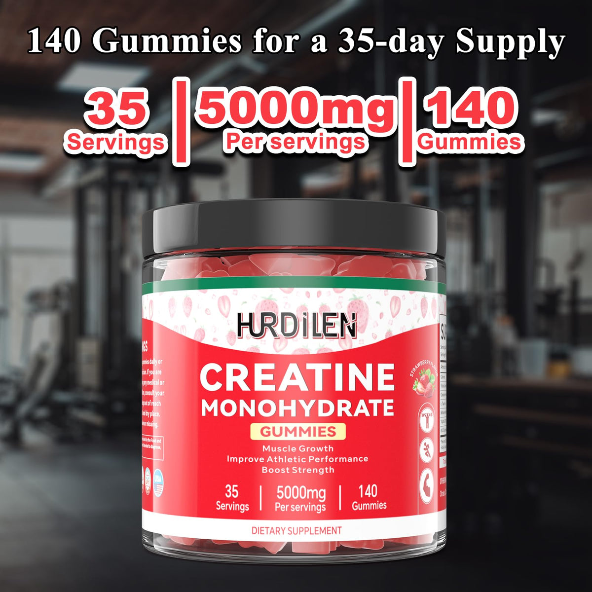 Hurdilen Gummies de créatine sur un fond de gym