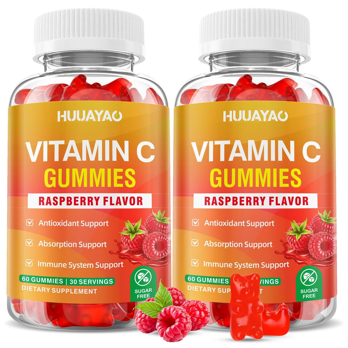 HUUAYAO Gummies de Vitamine C 120 comprimés au goût framboise