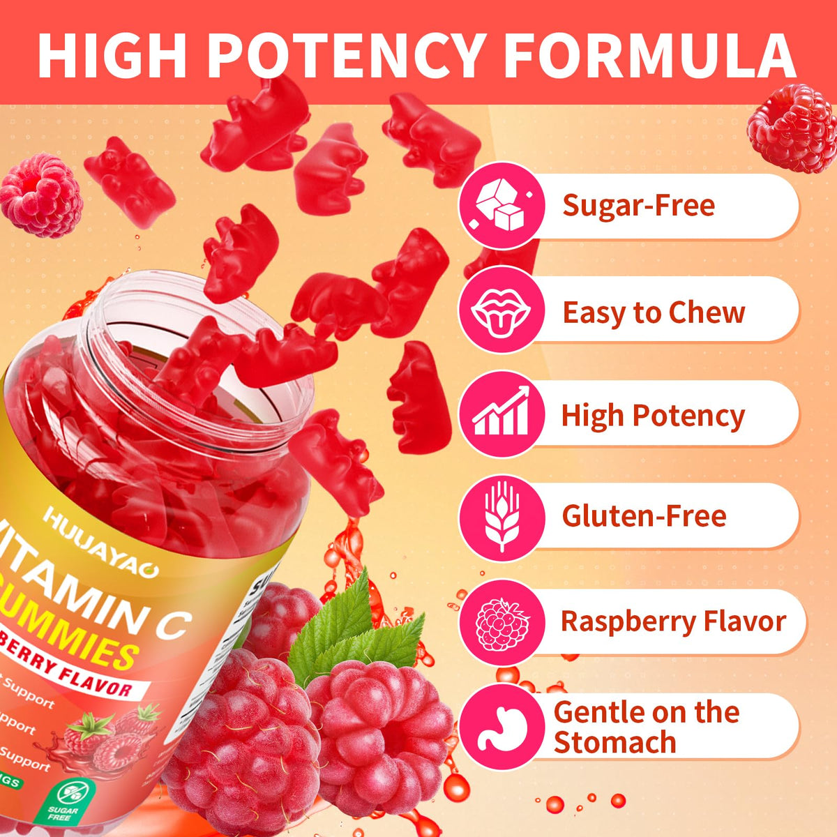 HUUAYAO Gummies de Vitamine C, présentation des gummies