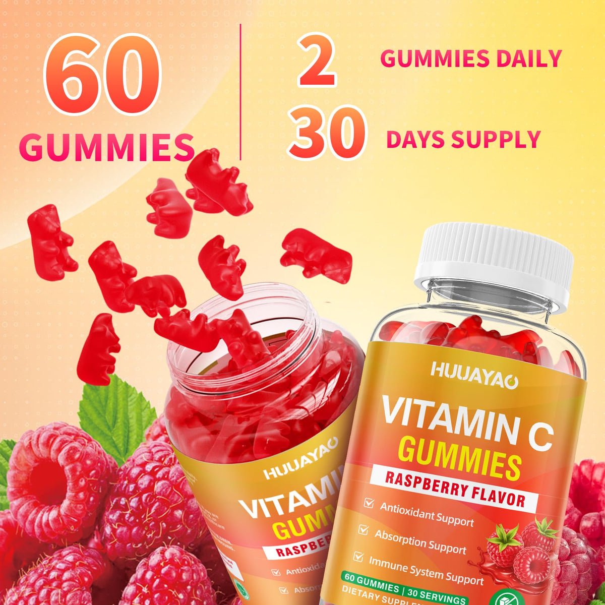HUUAYAO Gummies de Vitamine C, prise en main du pot