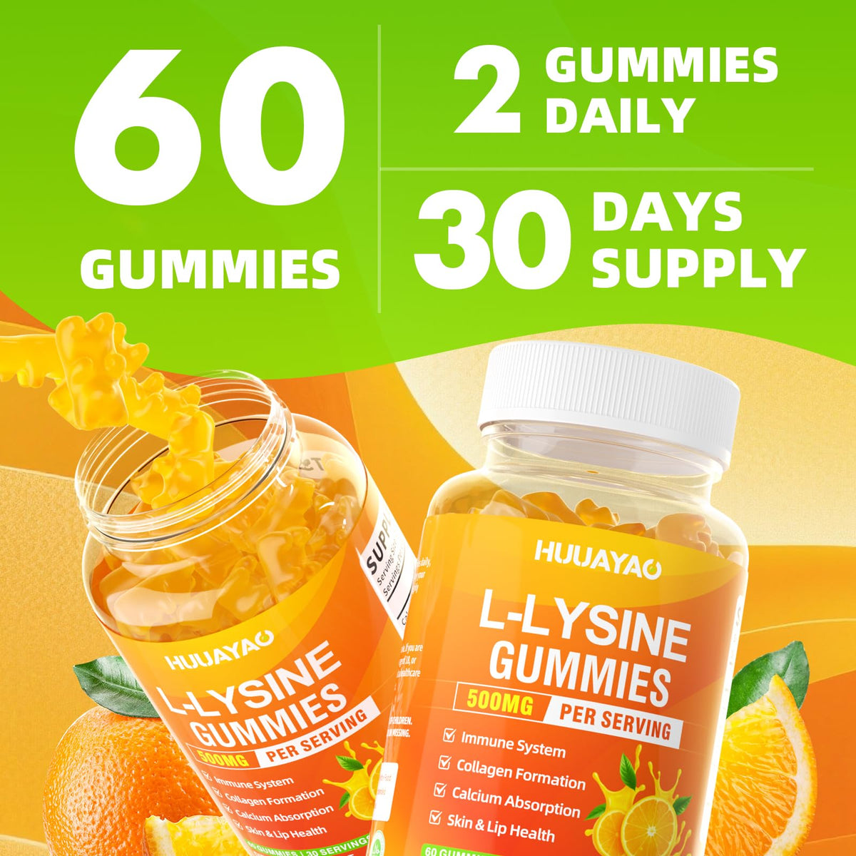 HUUAYAO Gummies L-Lysine 500mg gummies avec fruits