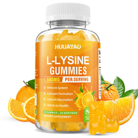 HUUAYAO Gummies L-Lysine 500mg pot orange avec 60 gummies