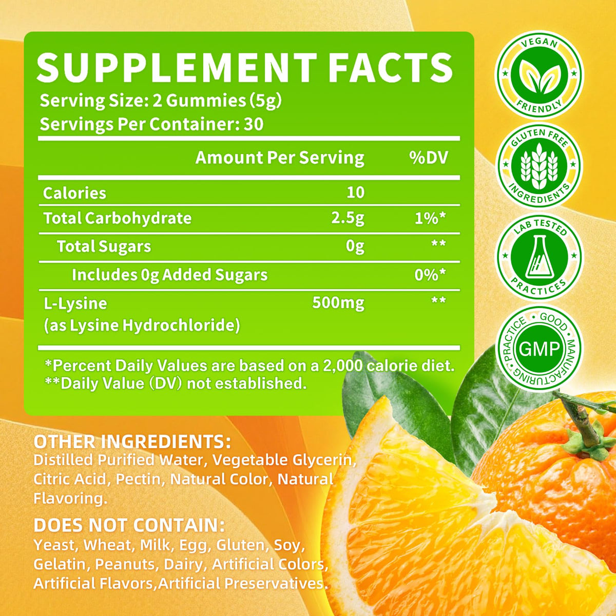 HUUAYAO Gummies L-Lysine 500mg présentation des gummies orange