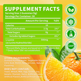 HUUAYAO Gummies L-Lysine 500mg présentation des gummies orange
