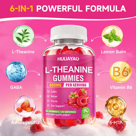 HUUAYAO Gummies L-Théanine 400mg boîte ouverte avec gummies
