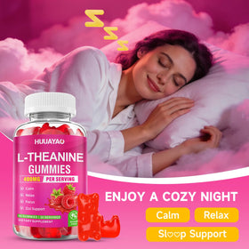 HUUAYAO Gummies L-Théanine 400mg gummies sur une cuillère