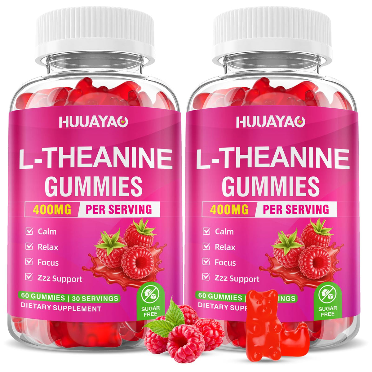 HUUAYAO Gummies L-Théanine 400mg pot de 120 gummies vue de face