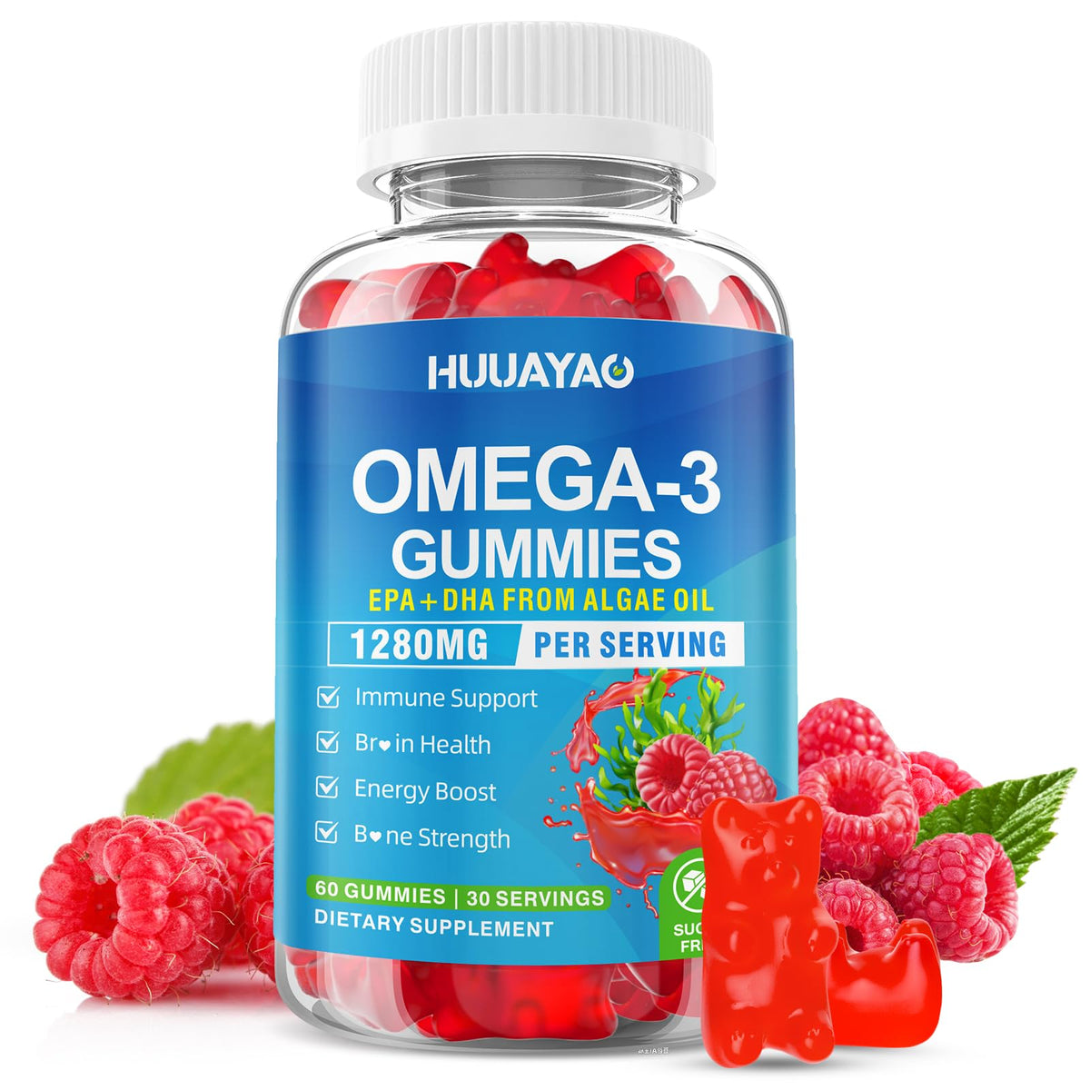 HUUAYAO Gummies Omega-3 Végétales 1280mg, vue de face