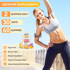 HUUAYAO Gummies Safran 10-en-1 avec un verre d'eau