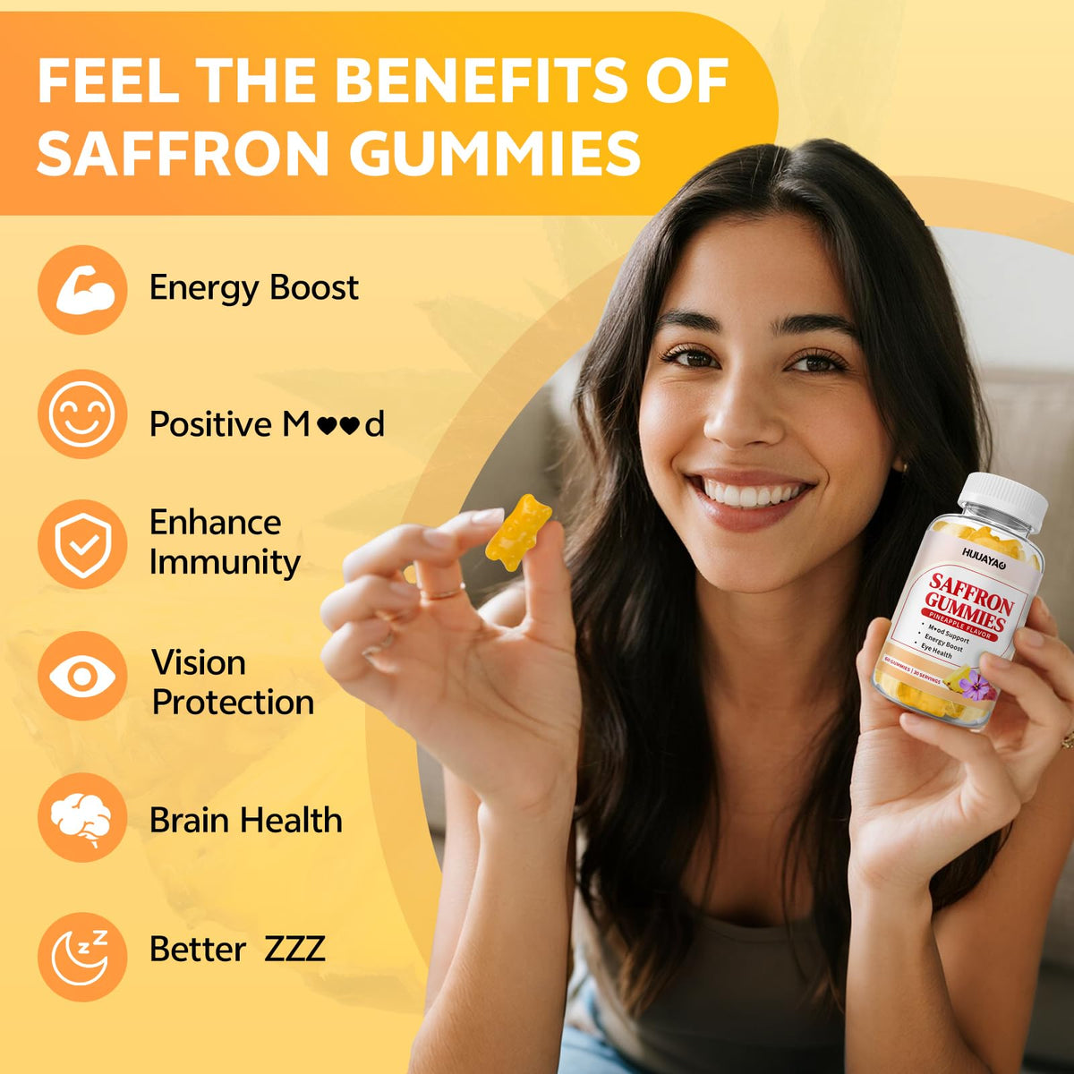 HUUAYAO Gummies Safran 10-en-1 vue latérale