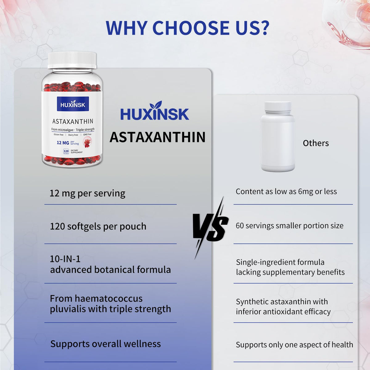 HUXINSK Astaxanthin 12mg gélules molles, étiquette du produit